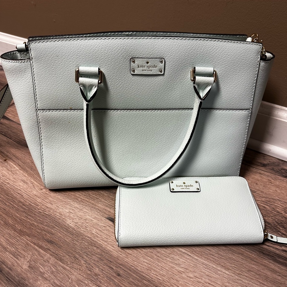 Kate Spade Cowhide Leather Mint Green Crossbody Tote & Wallet - *NEW